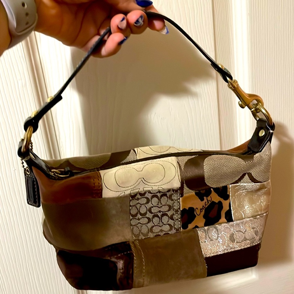 Coach mini purse, brown, beige and golden, like new, never worn.